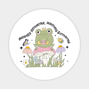 Charming Introverted Frog with Crown and Mushrooms Magnet